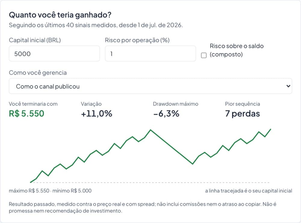 O simulador de capital com dados de exemplo